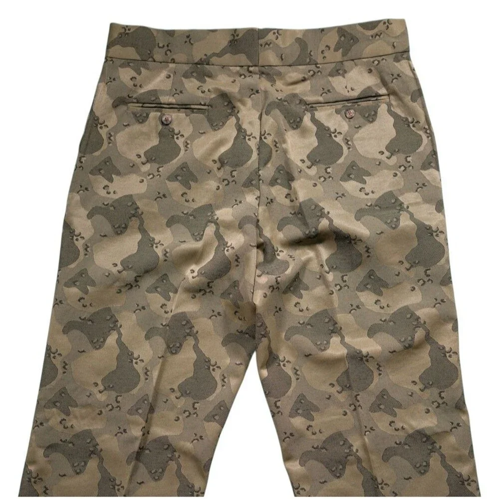 Mens 36 Gurkha Pants Tan Brown Camo Cotton Jacquard Flat Front Straight Trousers